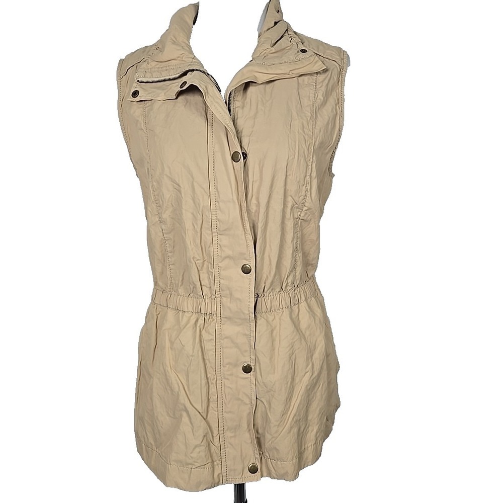 ColdWater Creek Beige Cotton/Nylon Zip & Snap Front Vest Size Large / 14